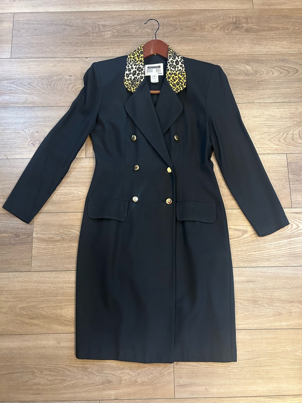 Vintage Dani Max Petite Black Leopard Collar Double Breasted Dress 6P